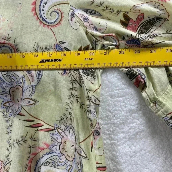 J Jill Love Linen Blouse Yellow Paisley Pattern Split Neck 3/4 Sleeve Size med - Picture 8 of 14